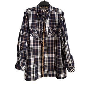 Est 1962 Plaid Button Up Classic Fall LS Top Blouse 2X Black Gold